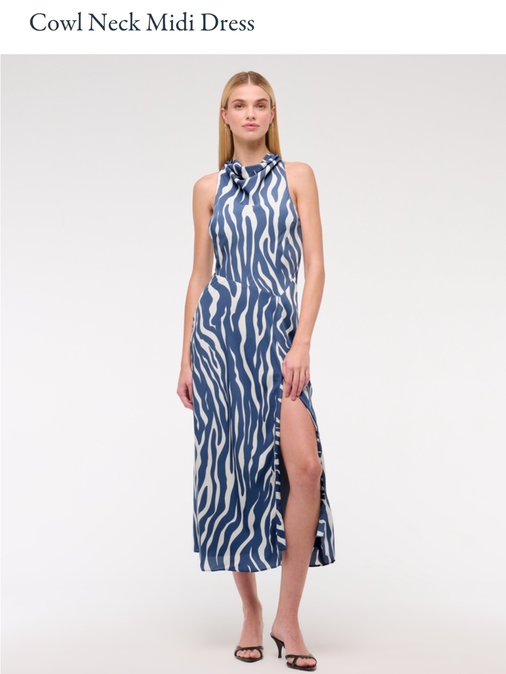 Abercrombie & Fitch Blue Zebra Cowl Neck Midi Dress NWT Medium Petite